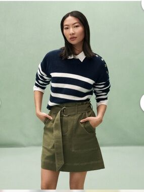 Free Assembly Paperbag Waist Skirt Green with Belt, Medium